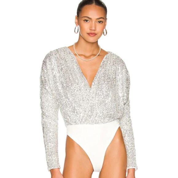 Lovers and Friends Ginger Bodysuit in Silver NWT Size XS - Picture 1 of 4